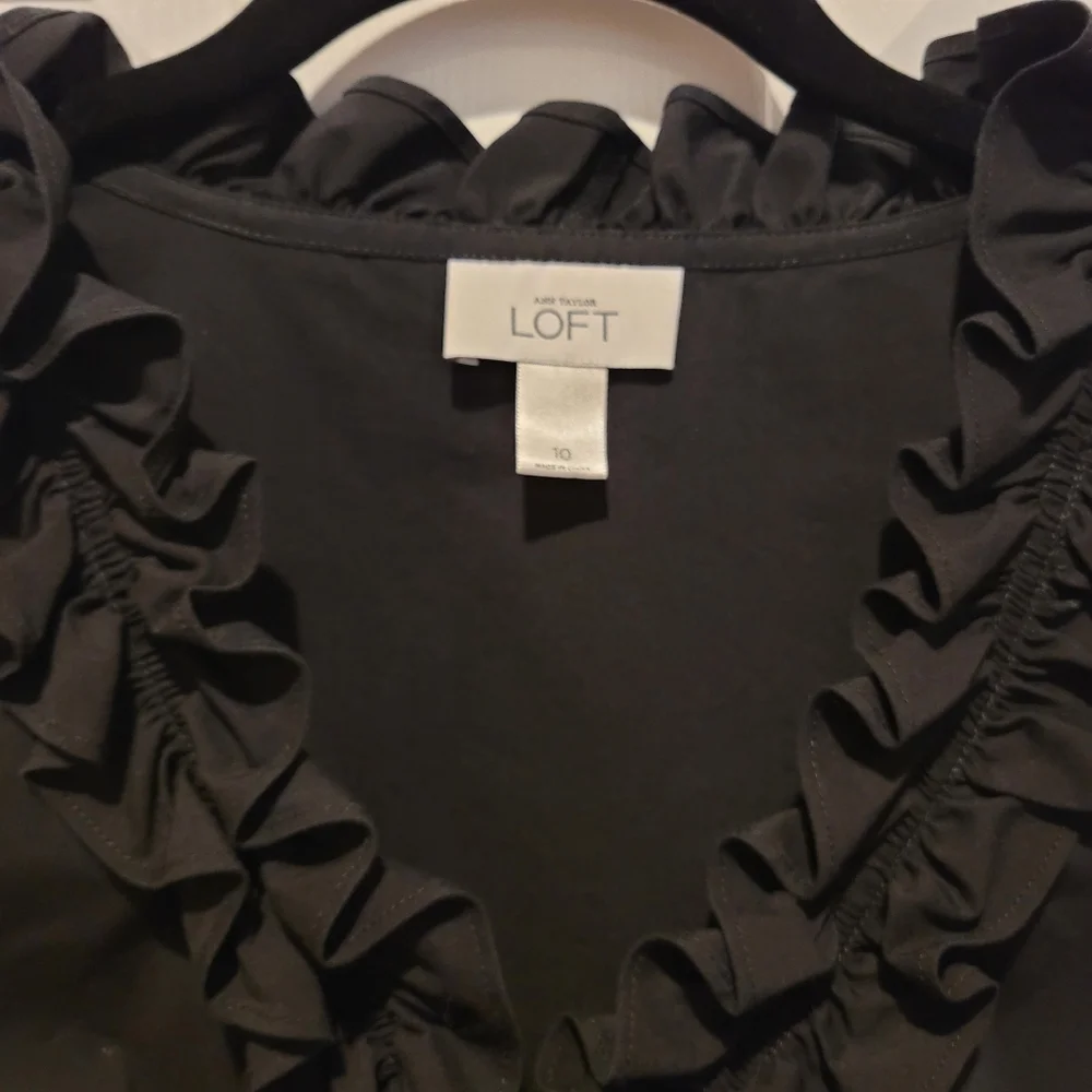 Ann Taylor LOFT Ruffled Black Button Up - Picture 5 of 5